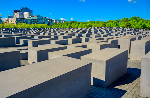 Berlin, Germany - May 5, 2019 - The Memorial to the Murdered Jews of Europe is a memorial in Berlin to the Jewish victims of the Holocaust located in Berlin, Germany.