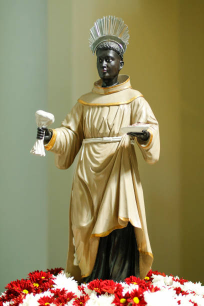 Statue with image of Saint Benedict stock photo