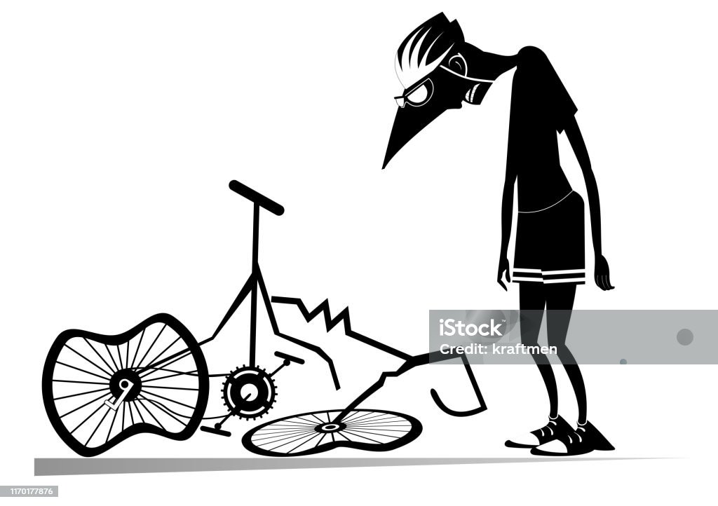 Cyclist And A Broken Bike Isolated Illustration Stock Illustration -  Download Image Now - Cycling, Bicycle, Breaking - iStock