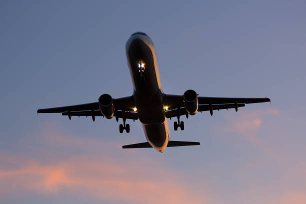 istock Airplane landing approach at dusk 1170179251