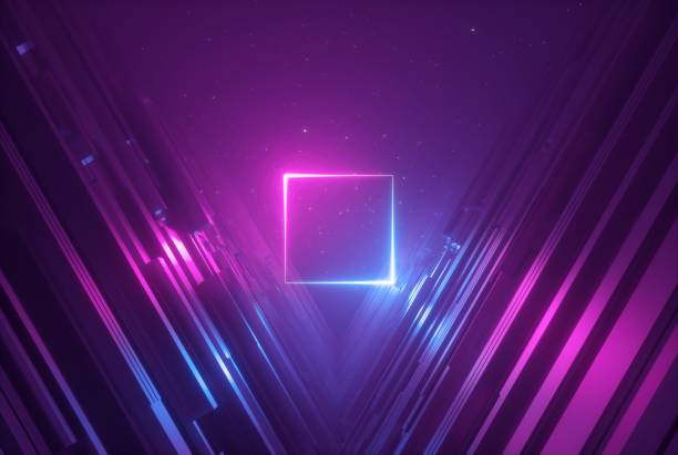 istock 3d render, pink blue neon abstract background with glowing square, ultraviolet light, laser show, wall reflection, rectangular shape 1170180226