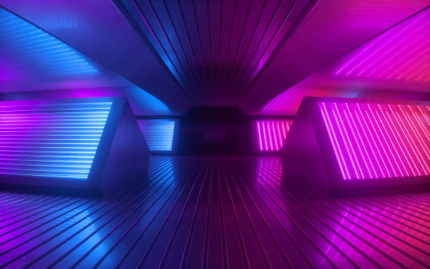 istock 3d render, blue pink neon abstract background, glowing panels in infrared light, futuristic power generating technology 1170180234