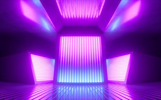 istock 3d render, bright pink violet neon abstract background, glowing panels in ultraviolet light, futuristic power generating technology 1170180255