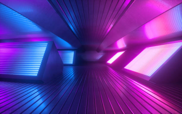 istock 3d render, blue pink neon abstract background, glowing panels in infrared light, futuristic power generating technology 1170180267