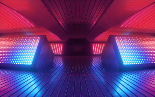 istock 3d render, red blue neon abstract background, glowing panels in infrared light, futuristic power generating technology 1170180276