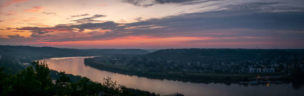Panorama of a Sunrise over the Ohio River Panorama of a Sunrise over the Ohio River ohio river photos stock pictures, royalty-free photos & images