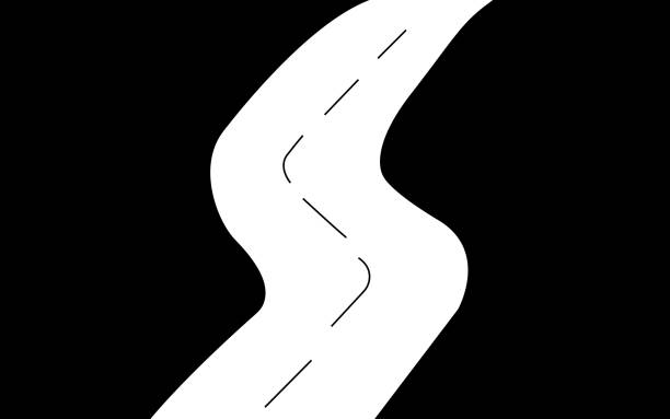 Wavy road, silhouette art image, vector illustration isolated on black background
