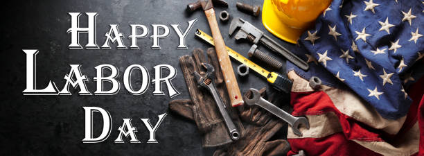 istock Happy Labor day background with construction and manufacturing tools with patriotic US, USA, American flag background - Happy Labor Day 1170185407