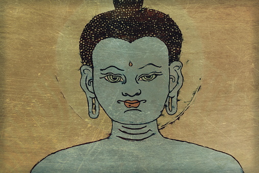 A Painting Illustration of Buddha in Thangka style. Thangka is a Tibetan Buddhist style painting usually depicting a Buddhist deity. This image is painted by me.