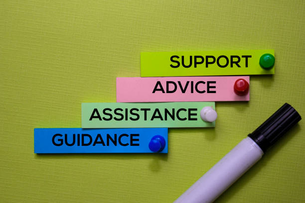 istock Support, Advice, Assistance, Guidance text on sticky notes isolated on green desk. Mechanism Strategy Concept 1170204005