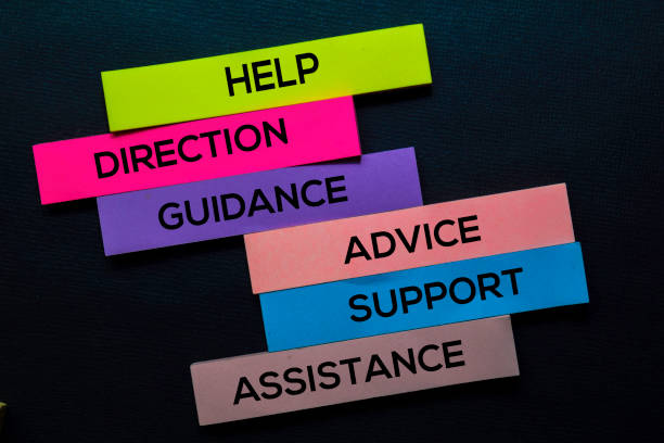 Help, Direction, Guidance, Advice, Support, Advice, Assistance text on sticky notes isolated on Black desk. Mechanism Strategy Concept Help, Direction, Guidance, Advice, Support, Advice, Assistance text on sticky notes isolated on Black desk. Mechanism Strategy Concept guidance support stock pictures, royalty-free photos & images