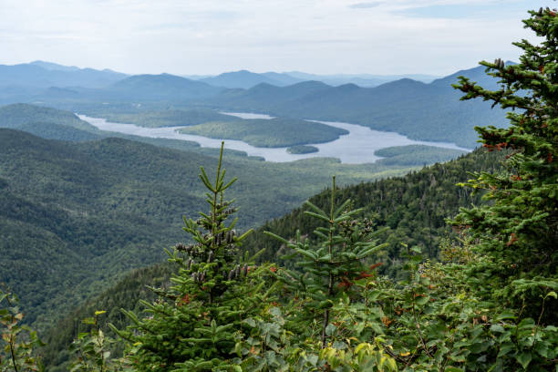 Lake Placid from mountain top stock photo