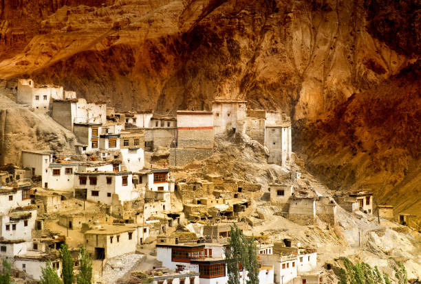 Lamayuru monastery, Ladakh, India Lamayuru monastery with view of moonland in background, Ladakh, Union territory of ndia. Play of light in the background of Himalayan mountains. moonland stock pictures, royalty-free photos & images