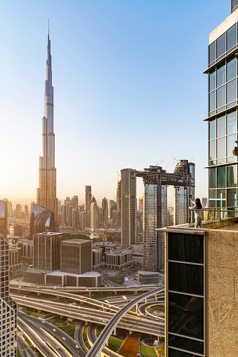 Dubai, UAE - October 2022: Burj Khalifa at Dubai Mall in UAE, famous landmark of Dubai, United Arab Emirates.