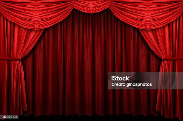 Red Stage Curtain Stock Photo - Download Image Now - Arts Culture and Entertainment, Awards Ceremony, Backgrounds