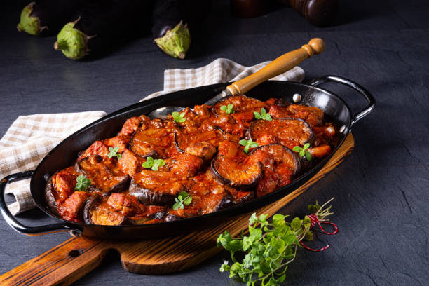 arni me melitzanes - stewed lamb with eggplant