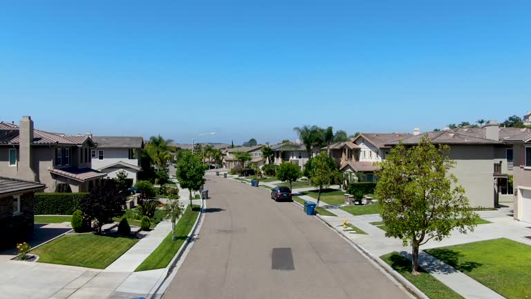 Suburban neighborhood street with big villas, San Diego