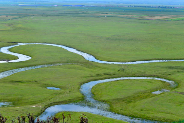 istock Rural environment with vast green field or valley, pathways, riv 1170231007