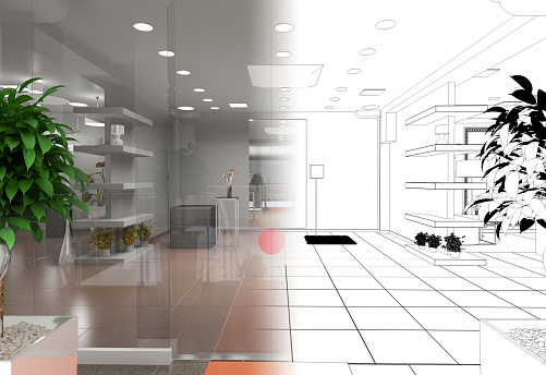 interior, exhibition hall, 3D illustration