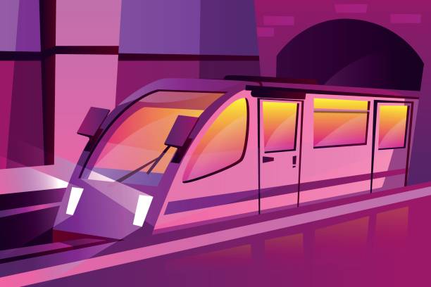 ilustraciones, imágenes clip art, dibujos animados e iconos de stock de vector moderno velocidad metro, tren subterráneo - urban scene railroad track train futuristic