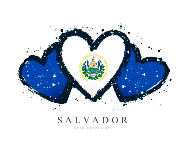 Vector illustration of Salvadoran flag in the form of three hearts.