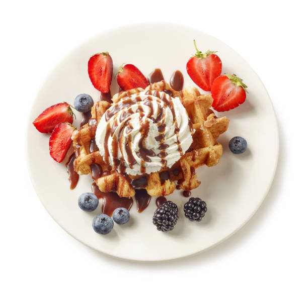 istock belgian waffle decorated with cream 1170240161