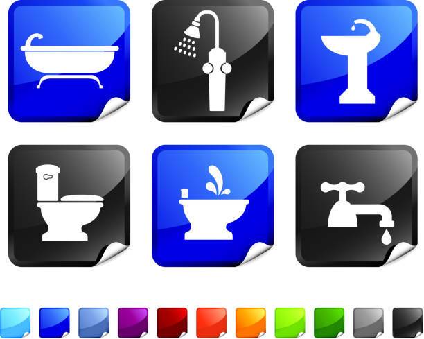 ilustraciones, imágenes clip art, dibujos animados e iconos de stock de baño equipo conjunto de iconos vectoriales sin royalties - water droplets