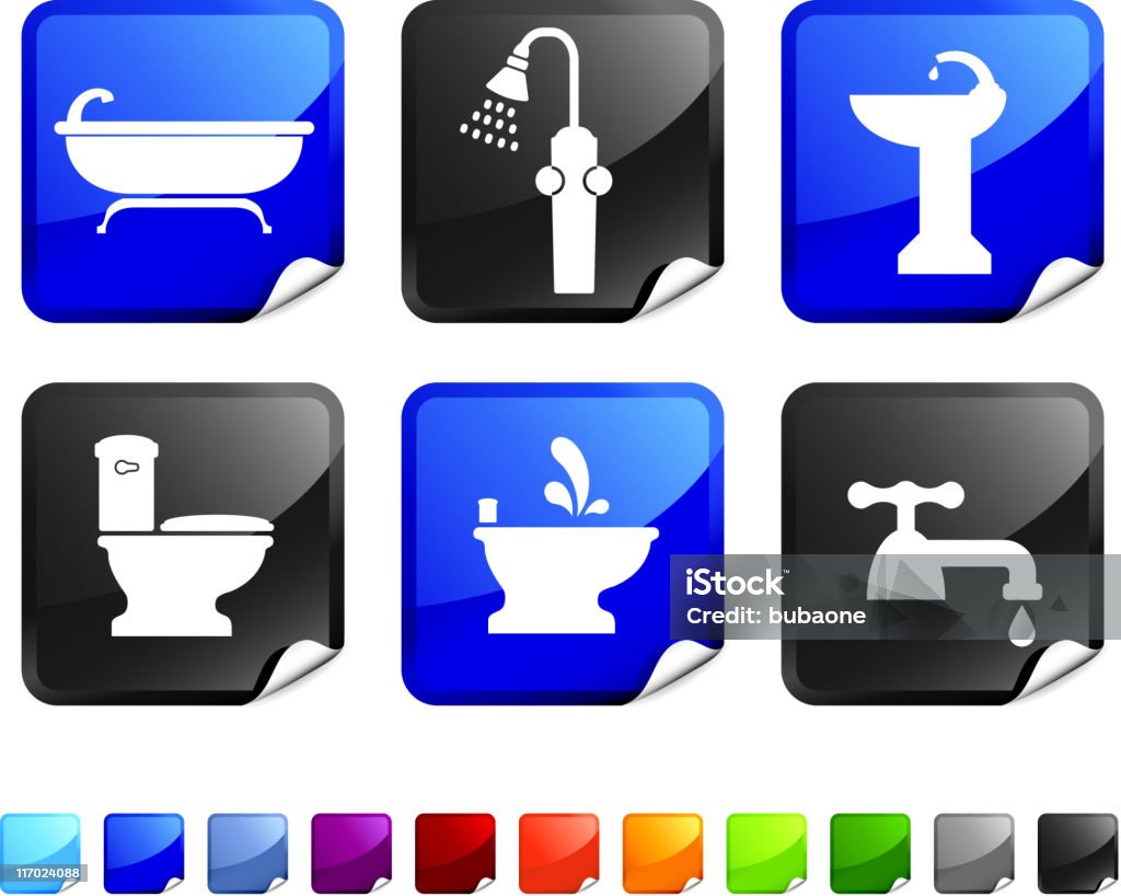 Bathroom equipment royalty free vector icon set Bathroom equipment six sticker set At The Edge Of stock vector