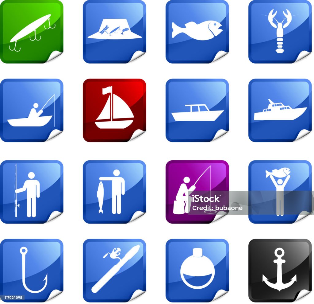 Pesca 16 icone royalty-free - arte vettoriale royalty-free di Canna da pesca
