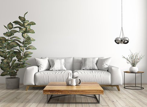 Interior de la sala de estar moderna con sofá 3d renderizado photo