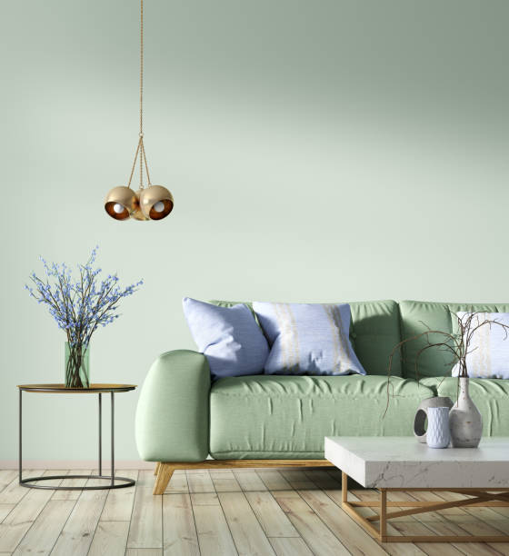 istock Interior of living room with green sofa 3d rendering 1170241286
