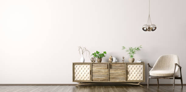 istock Interior with wooden cabinet and armchair 3d rendering 1170241356