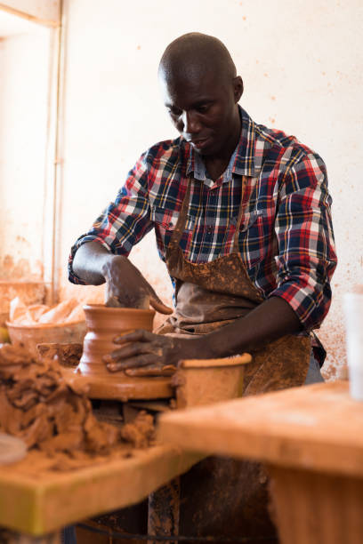 istock Craftsman woring with clay on potter wheel 1170241439