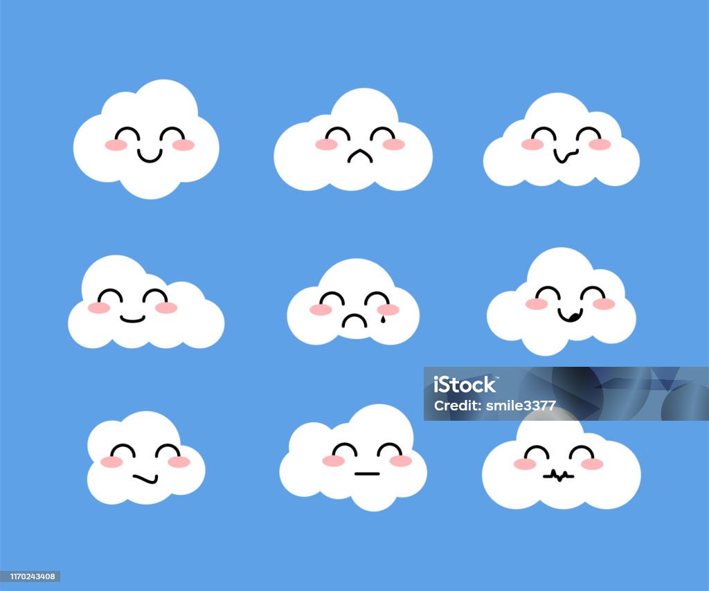 Set Awan Dengan Emoji Yang Berbeda Lucu Dan Sedih Emoticon Awan