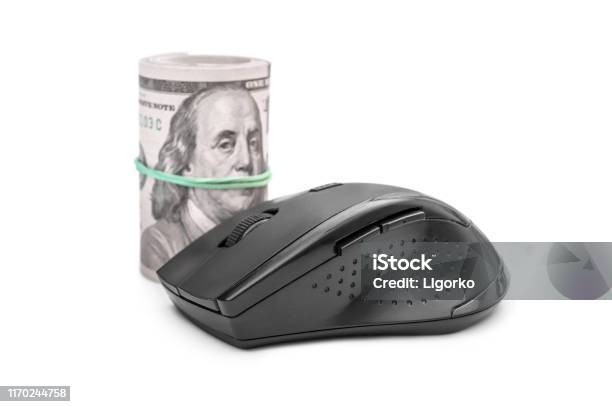 Three Dollar Computer Mouse Computer Mouse With Rolled Up Dollars On White Stock Photo - Download ...