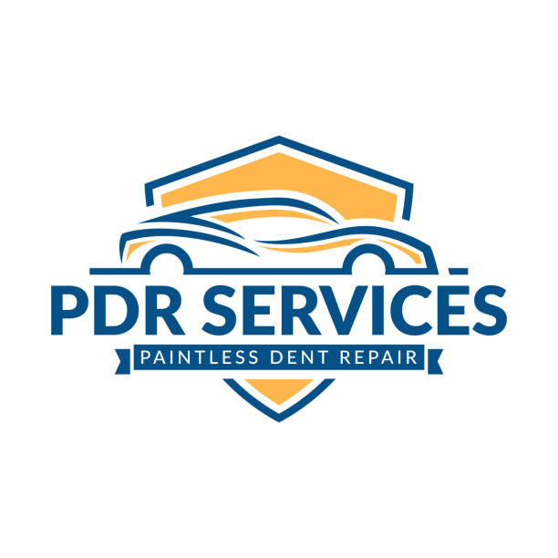 значок без красок dent repair, символ сервиса pdr, автомобильная компания - repairing business car symbol stock illustrations