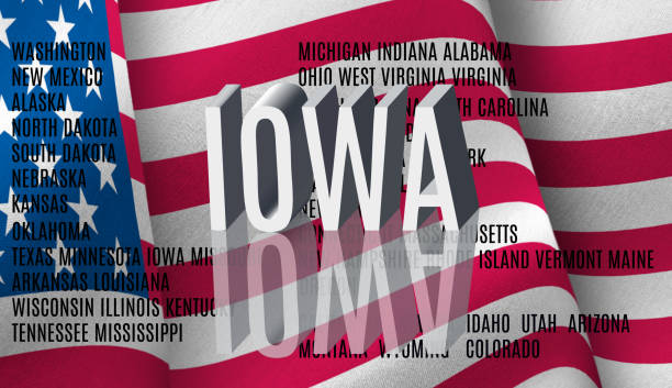istock Iowa inscription on American flag background 1170247467