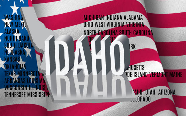 istock Idaho inscription on American flag background 1170247501