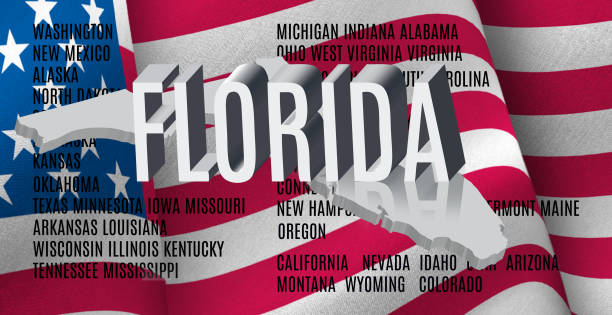 флорида надпись на фоне американского флага - florida state stock illustrations