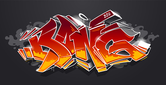 Bang - wild style graffiti 3D blocks with red and yellow colours on dark background. Street art graffiti lettering. Vector art.