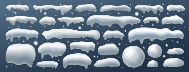 ilustrações, clipart, desenhos animados e ícones de tampão da neve no inverno no fundo azul para a decoração do natal - snow backgrounds snowdrift ice