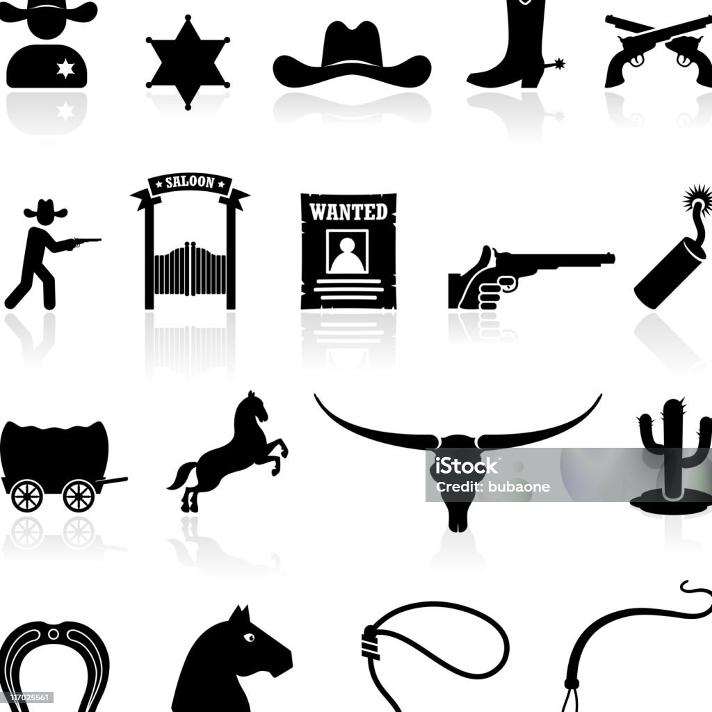 Selvaggio west, cowboy & Bianco Nero di icone vettoriali royalty-free - arte vettoriale royalty-free di Cowboy