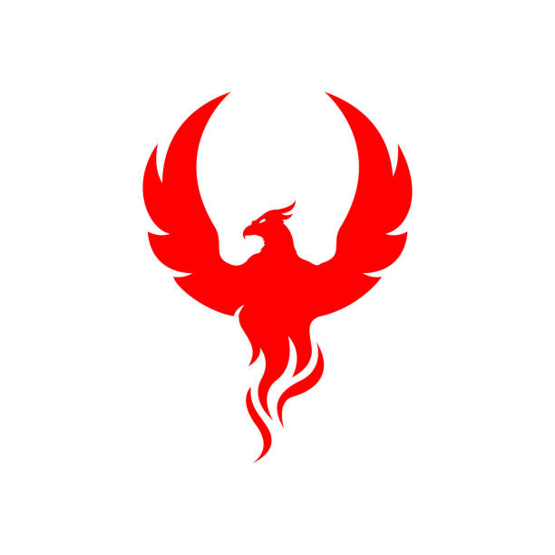 latające skrzydła wzrostu ogień phoenix ptak logo projekt ilustracje wektorowe - phoenix tattoo bird wing stock illustrations