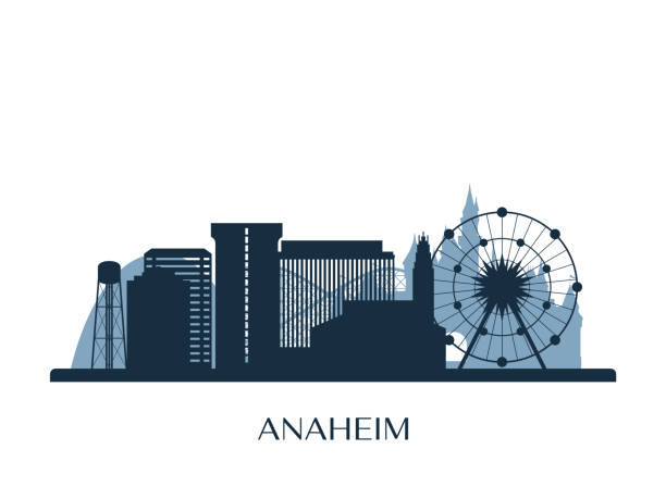 Anaheim skyline, monochrome silhouette. Vector illustration. Anaheim skyline, monochrome silhouette. Vector illustration. anaheim california stock illustrations