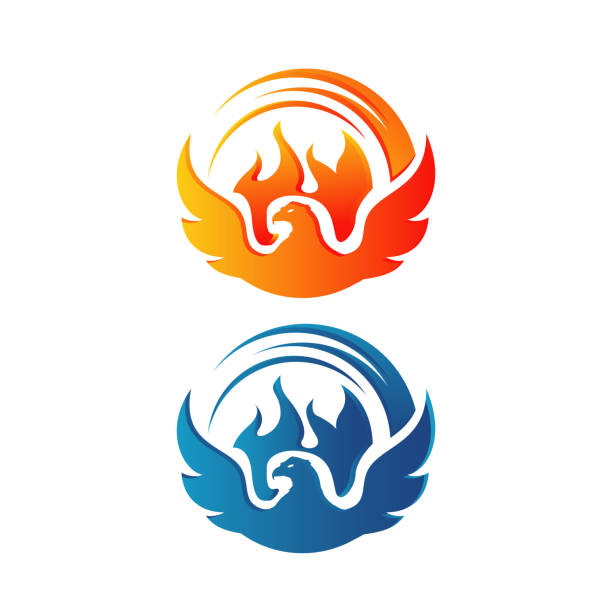 latające skrzydła wzrostu ogień phoenix ptak logo projekt ilustracje wektorowe - phoenix tattoo bird wing stock illustrations