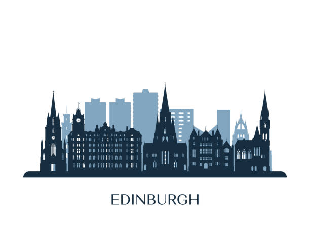 illustrations, cliparts, dessins animés et icônes de horizon d'edimbourg, silhouette monochrome. illustration de vecteur. - edinburgh scotland castle skyline