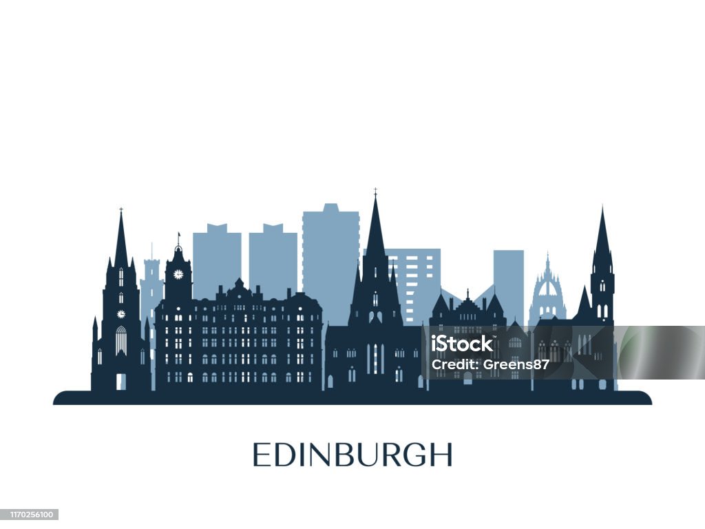 Skyline di Edimburgo, silhouette monocromatica. Illustrazione vettoriale. - arte vettoriale royalty-free di Edimburgo