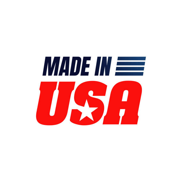 illustrazioni stock, clip art, cartoni animati e icone di tendenza di illustrazioni vettoriali dell'icona del logo del segno made in usa - usa made in the usa industry striped