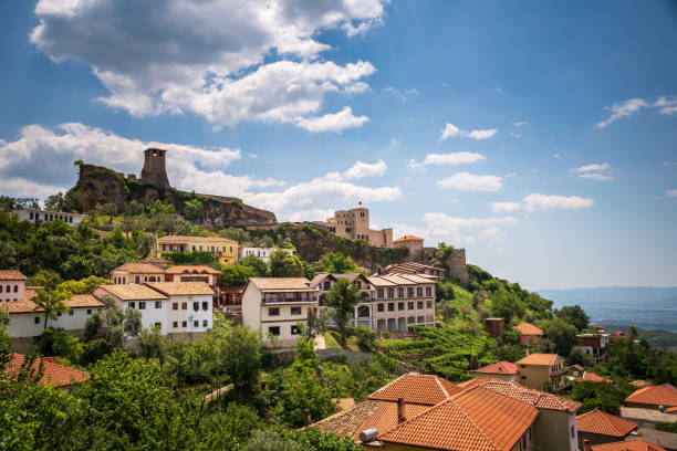 Scene with Kruja castle near Tirana in Albania Kruja castle in a beautiful summer day, Albania albania photos stock pictures, royalty-free photos & images