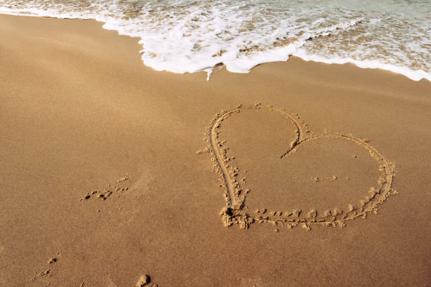 istock heart shape on a sandy seaside beach drawn with a wooden stick 1170256548